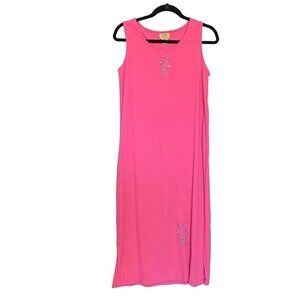 Teddi Pink Maxi Dress Women's Size‎ PS Gauzy Crepe Fabric Needlepoint Design NWT